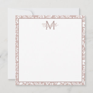 Tarjeta Pequeña Monograma floral blanco y beige suave