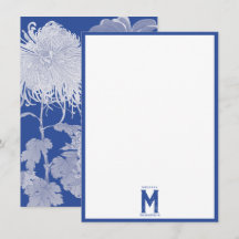 Monograma floral Chinoiserie azul blanco