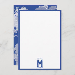 Tarjeta Pequeña Monograma floral Chinoiserie azul blanco