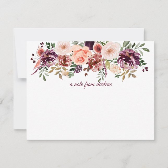 Tarjeta Pequeña Monograma floral de acuarela de boho de otoño rúst (Anverso)