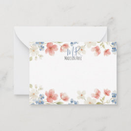 Tarjeta Pequeña Monograma floral de acuarela rosa personalizado