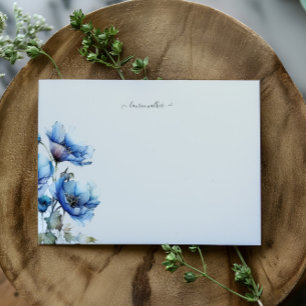 Tarjeta Pequeña Monograma Floral de amapola azul