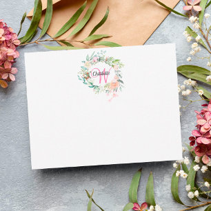Tarjeta Pequeña Monograma floral de guión de oro rosa