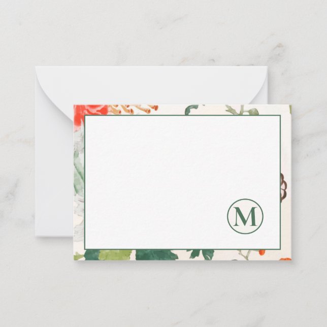 Tarjeta Pequeña Monograma floral elegante (Anverso)