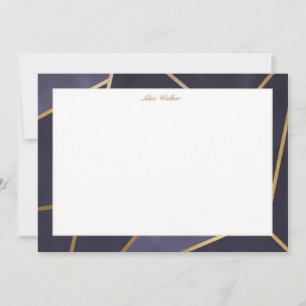 Tarjeta Pequeña monograma geométrico azul marino y dorado elegante