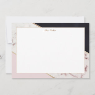 Tarjeta Pequeña Monograma geométrico elegante de mármol rosa