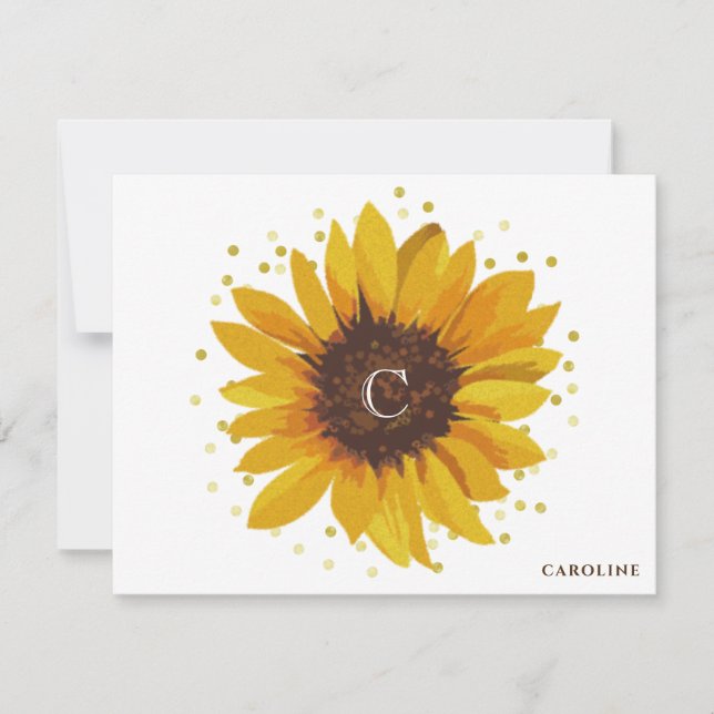 Tarjeta Pequeña Monograma girasol Boho Floral personalizado (Anverso)
