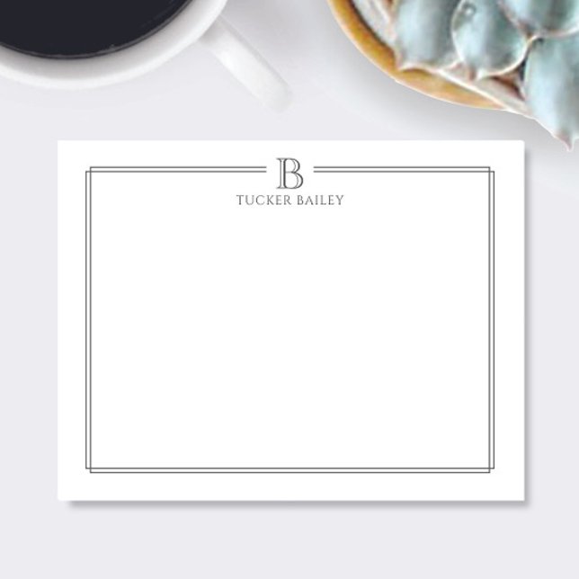 Tarjeta Pequeña Monograma Gris inicial Doble Borde Profesional (Subido por el creador)