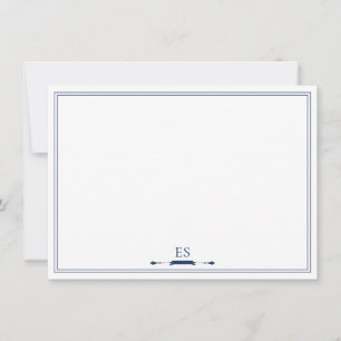 Tarjeta Pequeña Monograma inicial de Moda azul de la Marina Elegan