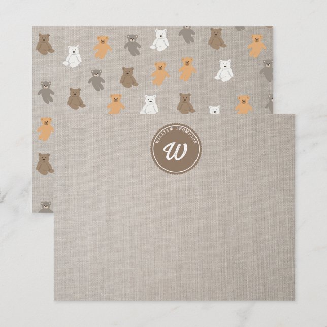 Tarjeta Pequeña Monograma Inicial de Patrón de Oso Bonito (Anverso / Reverso)