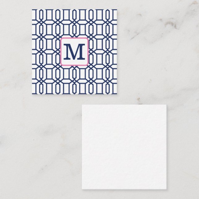 Tarjeta Pequeña Monograma inicial del octagon azul preppy (Anverso / Reverso)