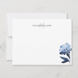Tarjeta Pequeña Monograma Inicial Floral Azul Pareja Personalizado