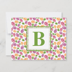 Tarjeta Pequeña Monograma inicial personalizada floral verde lindo
