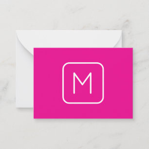 Tarjeta Pequeña Monograma inicial simple y moderno Blanco y rosa