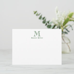 Tarjeta Pequeña Monograma inicial verde masculino y nombre plano