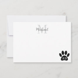 Tarjeta Pequeña Monograma K-9 de pata de perro con estilo grunge d