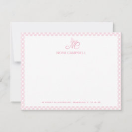 Tarjeta Pequeña Monograma lindo Girly Nombre bebé Rosado Gingham C