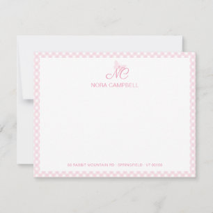 Tarjeta Pequeña Monograma lindo Girly Nombre bebé Rosado Gingham C