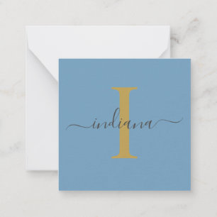 Tarjeta Pequeña Monograma Mano Letra Dorado Gris Azul