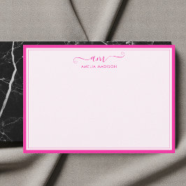 Tarjeta Pequeña Monograma Manuscrito Rosa Vibrante