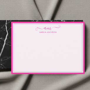 Tarjeta Pequeña Monograma Manuscrito Rosa Vibrante