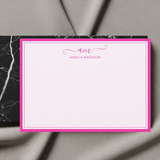 Tarjeta Pequeña Monograma Manuscrito Rosa Vibrante (Subido por el creador)