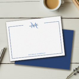Tarjeta Pequeña Monograma minimalista azul marino y blanco