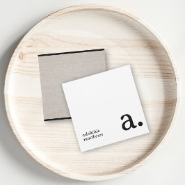 Tarjeta Pequeña Monograma minimalista Beige Faux Linen Nombre inic