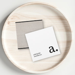 Tarjeta Pequeña Monograma minimalista Beige Faux Linen Nombre inic