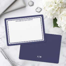 Tarjeta Pequeña Monograma minimalista con borde azul