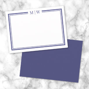 Tarjeta Pequeña Monograma Minimalista con Borde Azul Marinho Dos