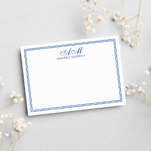 Tarjeta Pequeña Monograma Minimalista de Dos Bordes Azul Marino