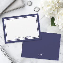 Tarjeta Pequeña Monograma minimalista de dos bordes en azul marino