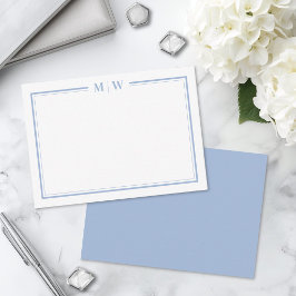 Tarjeta Pequeña Monograma minimalista de dos bordes en azul polvor