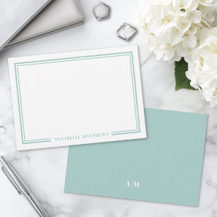 Tarjeta Pequeña Monograma minimalista de dos bordes en azul turque
