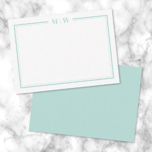 Tarjeta Pequeña Monograma minimalista de dos bordes en azul turque