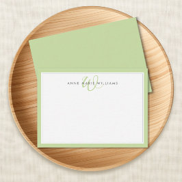Tarjeta Pequeña Monograma minimalista de dos bordes en verde claro