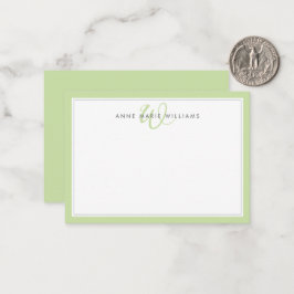 Tarjeta Pequeña Monograma minimalista de dos bordes en verde claro
