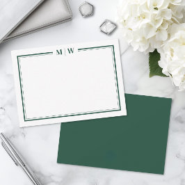 Tarjeta Pequeña Monograma minimalista de dos bordes en verde esmer