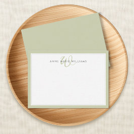 Tarjeta Pequeña Monograma minimalista de dos bordes en verde salvi