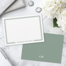 Tarjeta Pequeña Monograma minimalista de dos bordes en verde salvi