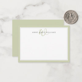 Tarjeta Pequeña Monograma minimalista de dos bordes en verde salvi