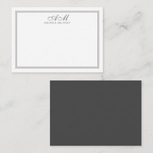 Tarjeta Pequeña Monograma minimalista de dos bordes gris y blanco