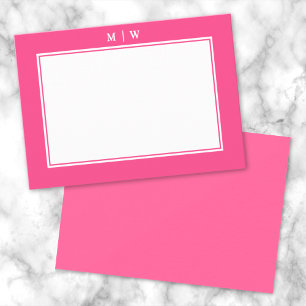 Tarjeta Pequeña Monograma minimalista de dos bordes rosa brillante