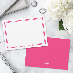 Tarjeta Pequeña Monograma Minimalista de Dos Bordes Rosa Fuerte