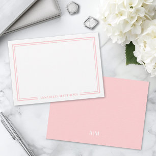 Tarjeta Pequeña Monograma Minimalista de Dos Bordes Rosa Rubor