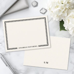 Tarjeta Pequeña Monograma minimalista de marfil con dos bordes