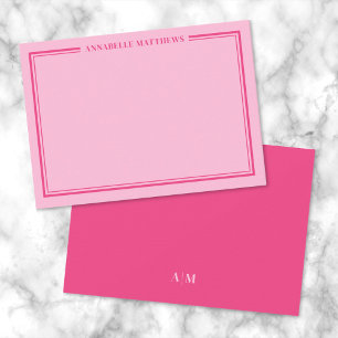 Tarjeta Pequeña Monograma Minimalista de Nombre con Borde Rosa Dos