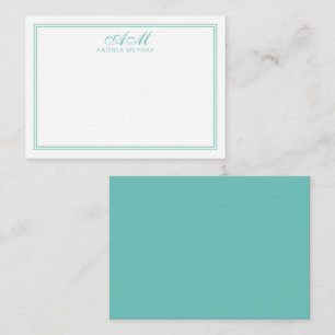 Tarjeta Pequeña Monograma minimalista dos bordes azul