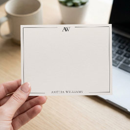 Tarjeta Pequeña Monograma minimalista elegante en negro y marfil m
